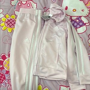 Adidas Light Pink Tracksuit with White Stripes